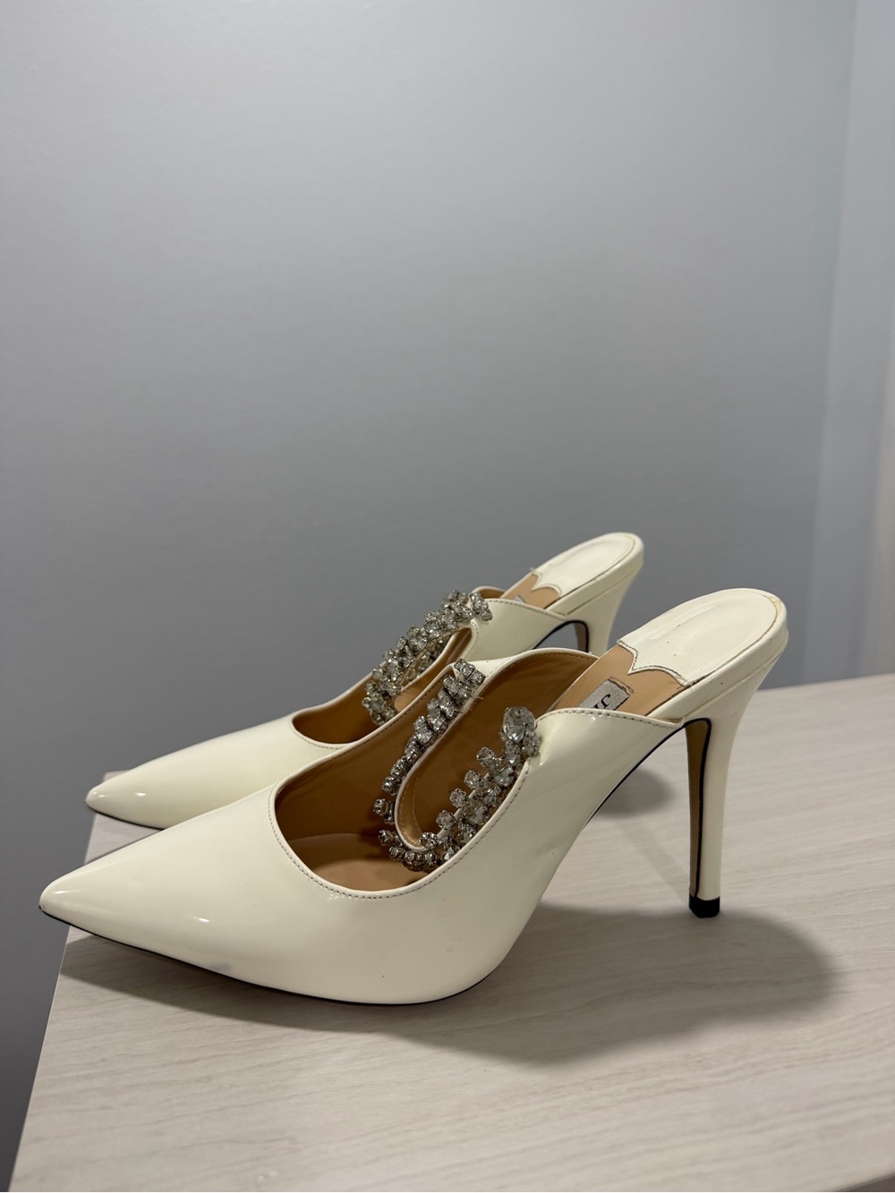 Jimmy Choo White Satin Crystal-Strap Pump